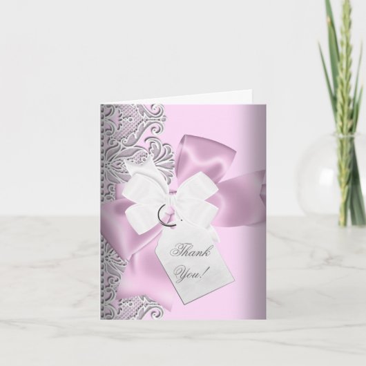 Dankjewel Roze Grijs Witte Kant Bedankkaart (Voorkant)