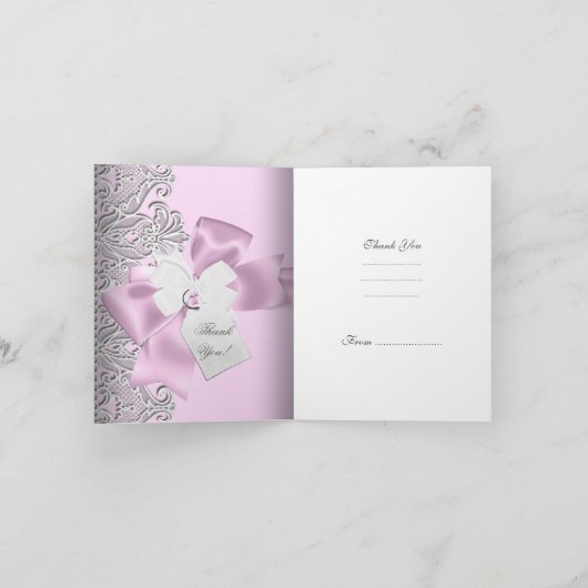 Dankjewel Roze Grijs Witte Kant Bedankkaart (Binnen)