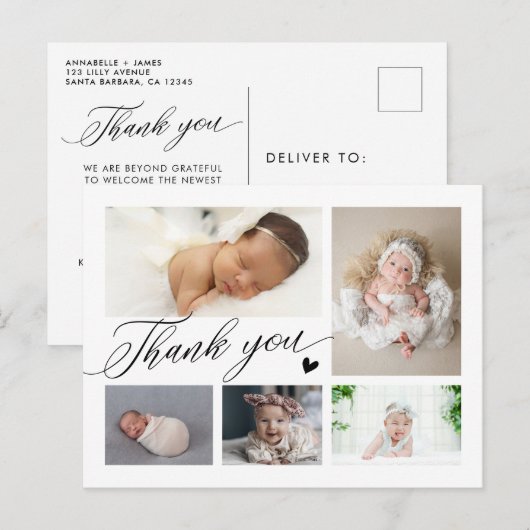 Dankjewel Script Baby Geboorte Aankondiging Briefkaart (Voorkant / Achterkant)