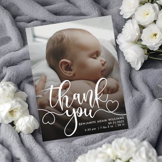 Dankjewel script baby geboorteaankondiging kaart