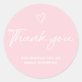 Dankjewel Script Roze Hart Klein Bedrijf Ronde Sticker (Voorkant)