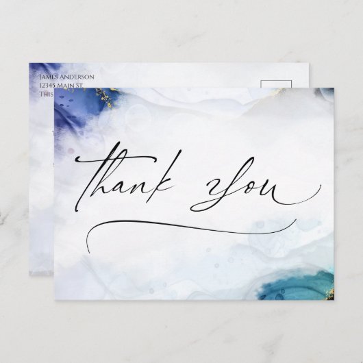 Dankjewel Script Waterverf Goud Elegante Postkaart (Voorkant / Achterkant)