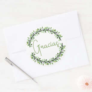Dankjewel Spaans Gracias Groene Typografie Krans Ronde Sticker