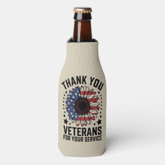 Dankjewel Veteranen Zonnebloem Militaire Veteranen Flesjeskoeler (Fles Voorkant)