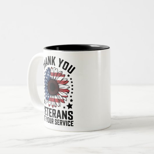 Dankjewel Veteranen Zonnebloem Militaire Veteranen Tweekleurige Koffiemok (Voorkant links)