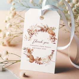 Dankjewel voor de dwarse herfstvos-pompoen-babybor cadeaulabel