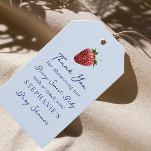Dankjewel voor de grillige aardbeien blauwe babysh cadeaulabel