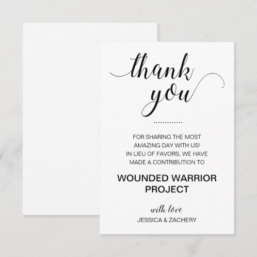 Dankjewel voor de liefdadigheid bruiloft kaart (Voorkant / Achterkant)