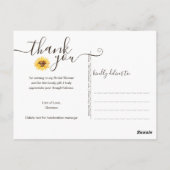 Dankjewel voor de rustieke zonnebloem bruidsdouche briefkaart (Achterkant)