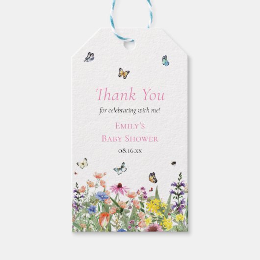 Dankjewel voor zomerbloemen en vlinders cadeaulabel (Voorkant)