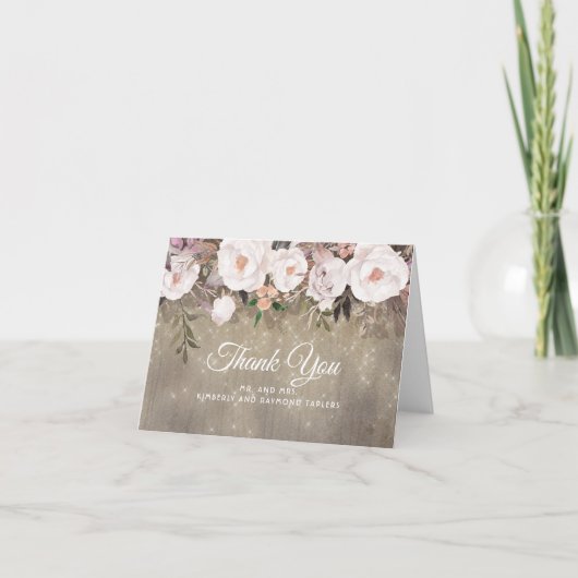 Dankjeweld voor de rustieke trouwdag met bloemen bedankkaart (Voorkant)