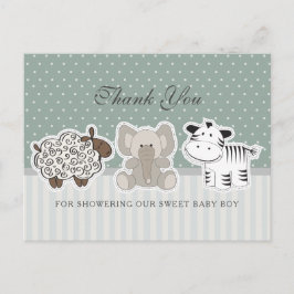Dankjewelkaart voor babyfeest met groene baby dier briefkaart