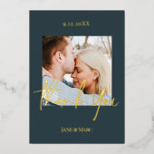 Dankkaart Trouwen Donkerblauw Goud Folie Kaarten (Voorkant)