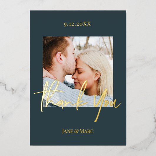 Dankkaart Trouwen Donkerblauw Goud Folie Kaarten (Voorkant)