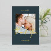 Dankkaart Trouwen Donkerblauw Goud Folie Kaarten (Staand Voorkant)