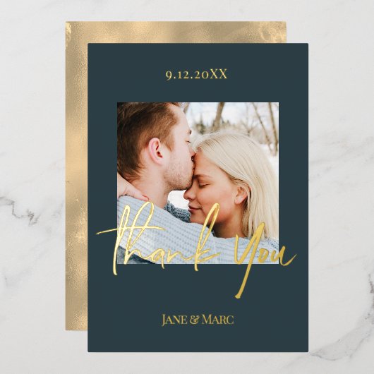 Dankkaart Trouwen Donkerblauw Goud Folie Kaarten (Voorkant / Achterkant)