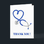 Dankkaart voor artsen en verpleegkundigen kaart<br><div class="desc">Deze kaart is ideaal voor het gezegden van bedankt aan dokters, verpleegkundigen en ander medisch personeel. Het heeft een illustratie van een blauwe stethoscoop in een hartvorm en de boodschap Thank You! op de voorkant. De binnenkant van deze kaart is leeg, zodat u deze kunt aanpassen met uw eigen speciale...</div>