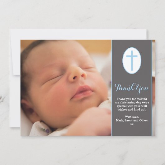 Dankkaart voor de doop van een jongen bedankkaart (Voorkant)