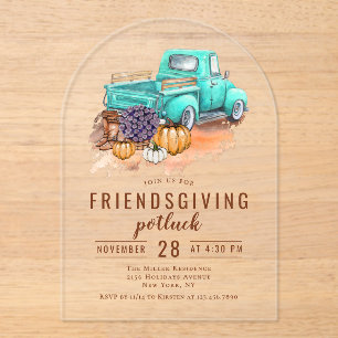 Danksgiving-diner Potluck Rustieke Boerderij Truck Acryl Uitnodigingen