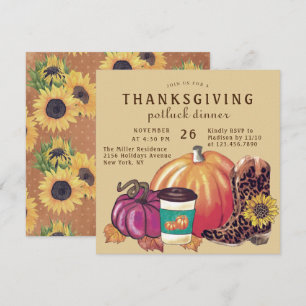 Danksgiving Potluck Diner Sunflower Pompoen Kaart
