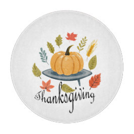 Danksgivingbladeren en pompoen in herfstkleuren snijplank