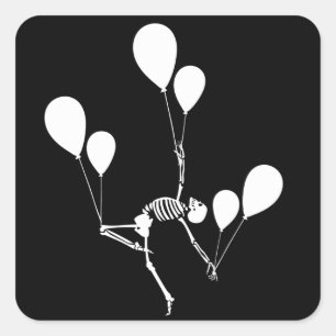 DANKSSKELETON MET BALLOENHALLOEEN VIERKANTE STICKER