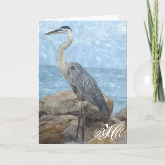 Dankt de Blauwe Reiger van het monogram u nota Bedankkaart (Voorkant)