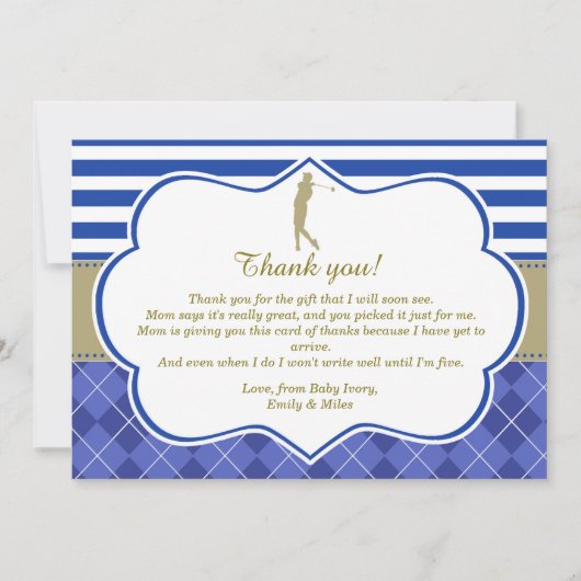 Dankt het Blauwe Goud van het golf u kaardt Baby Bedankkaart (Voorkant)