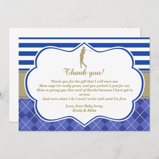 Dankt het Blauwe Goud van het golf u kaardt Baby Bedankkaart (Voorkant / Achterkant)