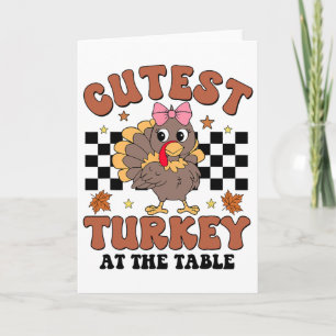 Dankzegging Cute Turkije Aan De Tafel Avondeten Me Kaart