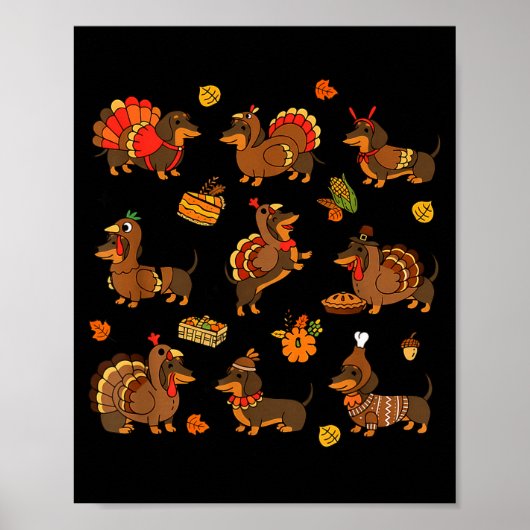 Dankzegging Dachshund Grappige Kalkoen Weener Hond Poster (Voorkant)