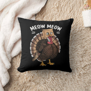Dankzegging Grappige Kalkoen Kat Miauw Herfst Kussen