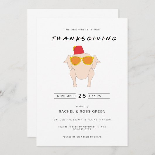 Dankzegging Grappige Uitnodiging met Kalkoen (Voorkant / Achterkant)