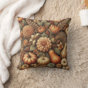 Dankzegging Herfst Oogst Vintage Bloemstuk Pompoen Kussen