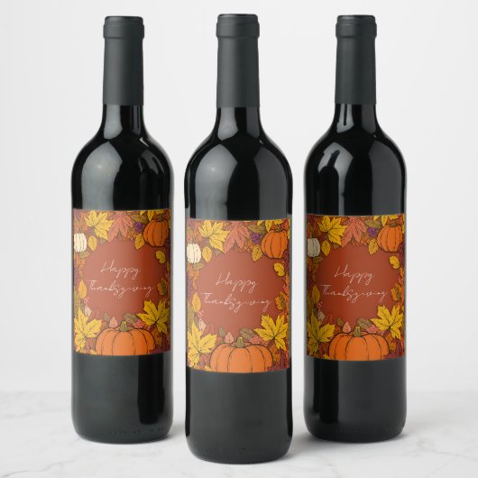 Dankzegging Herfst Pompoen Groeten Wijn Etiket (Flessen)