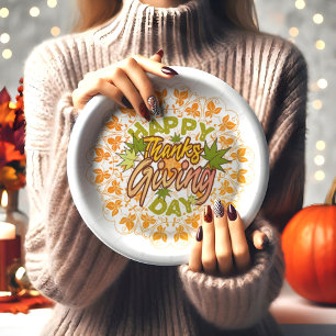 Dankzegging Oranje Boheemse Mandala Herfstbladeren Papieren Bordje