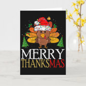 Dankzegging Schattig Gobble Gobble Kalkoen Pelgrim Kaart (Gele Bloem)