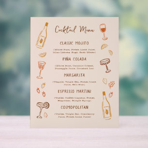 Dankzeggings-handgetekende Signature-cocktailmenu Acryl Bord