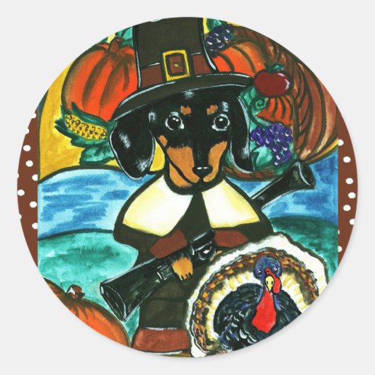 Dankzeggingsdag Dachshund Ronde Sticker (Voorkant)