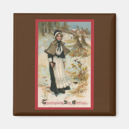 Dankzeggingsdaggroeten met een pelgrimsvrouw magneet