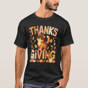 Dankzeggingskat Schattige Pelgrim Herfstbladeren K T-shirt