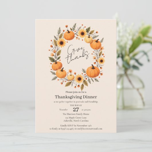 Dankzeging Herfstkrans Thanksgiving Uitnodiging (Staand voorkant)