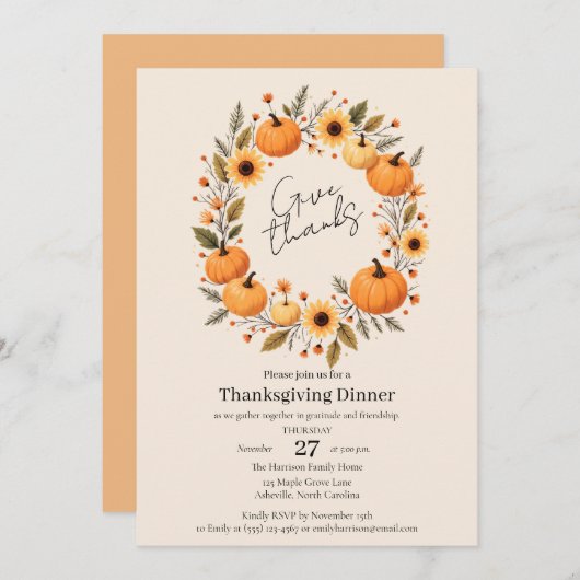 Dankzeging Herfstkrans Thanksgiving Uitnodiging (Voorkant / Achterkant)