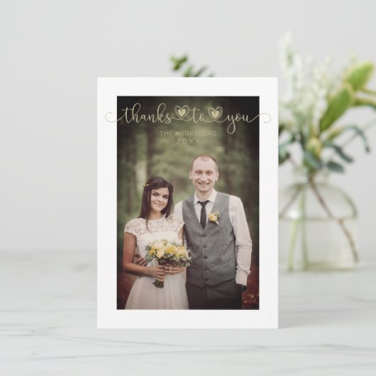 Dankzij Jou Trouwdag Goud Aangepast Whimsical Scri (Staand voorkant)