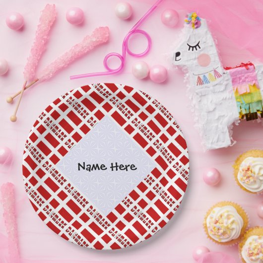 Danmark og Dannebrog Tiled with Jouw naam Papieren Bordje (Feest)