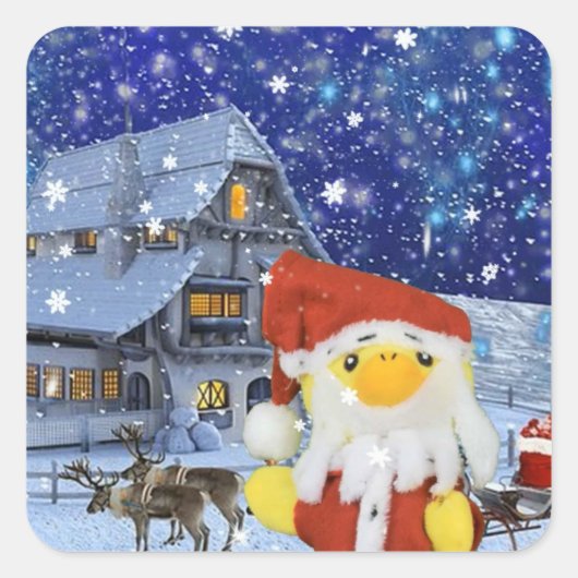 Danny Duck als Kerstman op de Noordpool Vierkante Sticker (Voorkant)