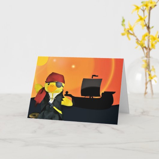 Danny Duck de Pirate Birthday kaart (Gele Bloem)