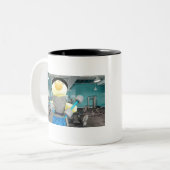 Danny Duck in de Gym Tweekleurige Koffiemok (Voorkant links)