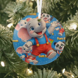 Danny en Dave olifant en panda Funtime Kerstmis Glas Ornament