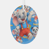 Danny en Dave olifant en panda Funtime Kerstmis Glas Ornament (Voorkant links)